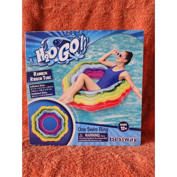 Rainbow Ribbon Tube Pool Float Inflatable Floating Ring Swim Toy Summer Fun NEW - Picture 5 of 5